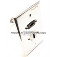 Placa Tapa HDMI 1.4 (4K) pigtail + HDMI 1.4 (4K) keystone Aluminio